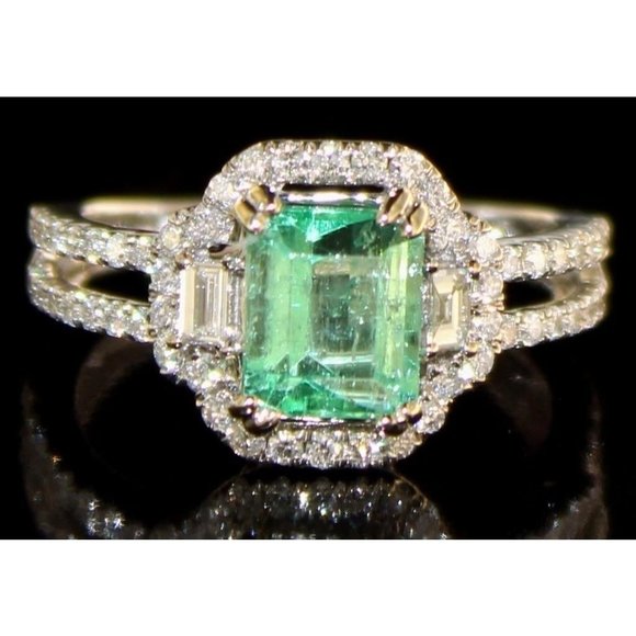 14KT GOLD 1.46 CT NATURAL EMERALD & DIAMOND RING - Picture 4 of 4